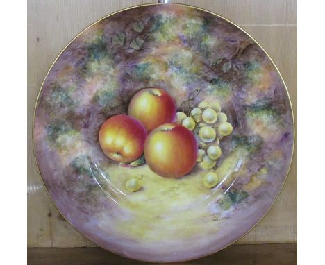 A Royal Worcester plate, decorated with fruit to a mossy background by Sibley-Lewis, diameter 10.75ins - No chips, cracks or 