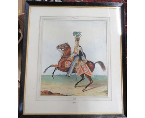 F W Barry, after a work by Denis Dighton, watercolour, 10th Hussars Officer, portrait of a military figure on horseback, 1819