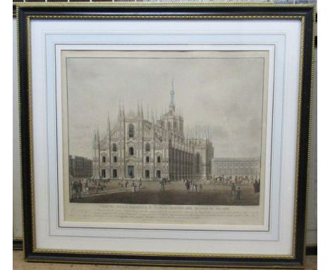 Three 19th century colour prints, views of buildings in Venice and Milan, 15ins x 17ins