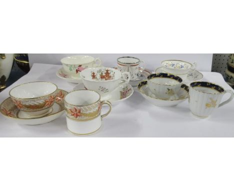 Two 19th century English porcelain trios, comprising coffee can, tea cup and saucer, together with four other cups and saucer