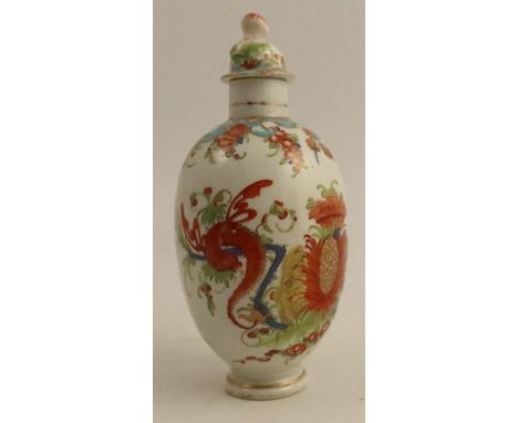A Worcester covered tea caddy, decorated with the Jabberwocky pattern, height 6.5ins - Cover stuck on