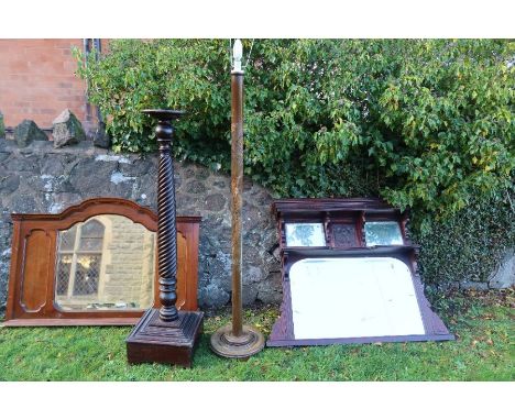 Two overmantle mirrors, jardiniere stand and a standard lamp