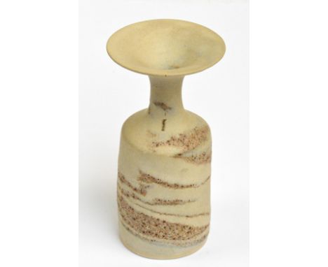 LUCIE RIE (1902-1995); a stoneware bottle with integrated spiral glazes, impressed LR mark, height 16cm. (D) Provenance: Purc
