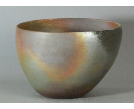 JOANNA CONSTANTINIDIS (1927-2000); a deep leaning lustred stoneware bowl, impressed C mark, made c.1988, diameter 24cm. (D)  