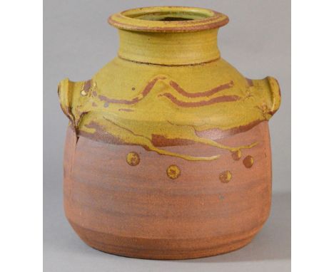 MICHAEL CASSON (1925-2003); a large stoneware bottle vase with twin handles, dry ash glaze to shoulders and neck, impressed M