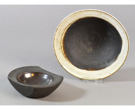 JANET LEACH (1918-1997) for Leach Pottery; two stoneware bowls, one squared-off on two sides, impressed JL and pottery marks,