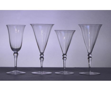 JAMES POWELL WHITEFRIARS; a sherry glass with ribbed trumpet bowl, plain stem and slight wrythen moulded foot, height 13.4cm,