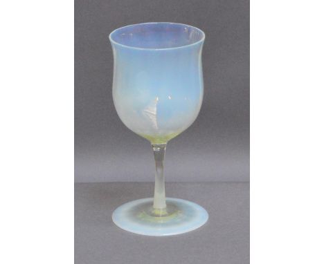 JAMES POWELL WHITEFRIARS: a straw opal glass with bell shaped slightly dimpled bowl, plain stem and dimpled foot, height 12.2