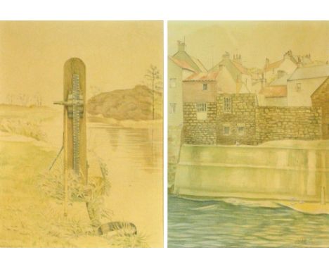 NEIL WILLIS (1932-2011); two watercolour and pencil studies, harbour scene and ratchet mooring post, both signed, 34.5 x 24cm