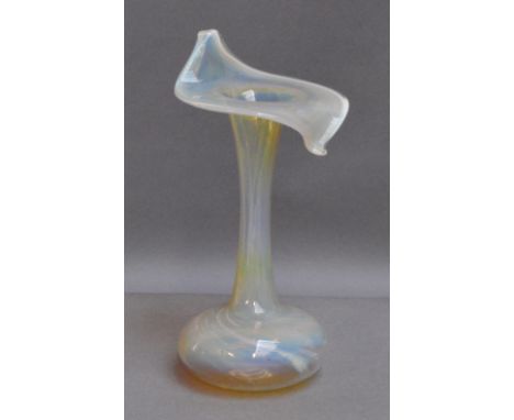 JAMES POWELL WHITEFRIARS; a straw opal Jack-in-the-Pulpit vase, with slight swirl decoration, raise and drop rim and bulbous 