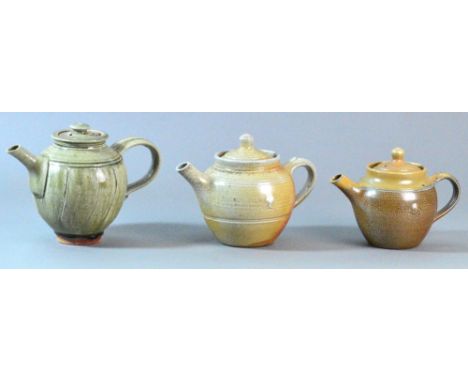 Winchcombe Pottery; two stoneware teapots, impressed WP mark to one, and a stoneware teapot covered in green ash glaze by Ste