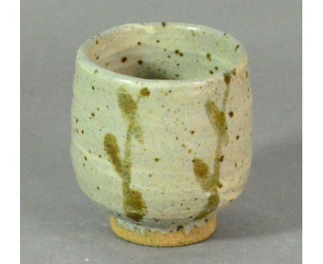 WILLIAM MARSHALL (1923-2007); a stoneware yunomi covered in fledspar glaze with brush decoration, incised WM mark, height 9cm