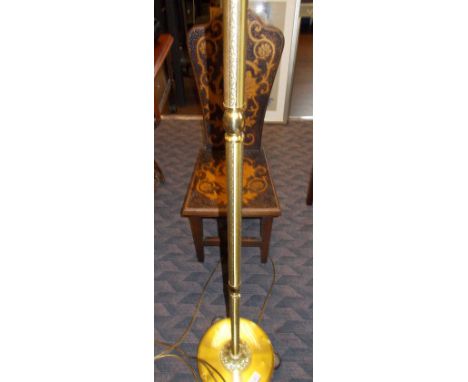 POKERWORK CHAIR AND BRASS STANDARD LAMP