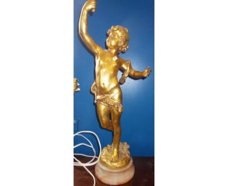 CONTINETNAL CHERUB GILT LAMP AND TWO OTHER LAMPS