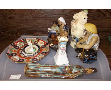 JAPANESE CERAMIC FIGURES 
including a ceramic buddah, Noritake vase, Noritake novelty dish etc