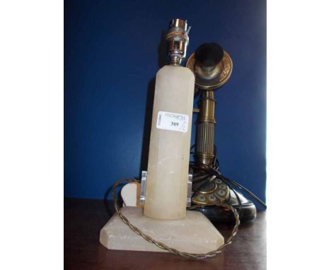 ART DECO STYLE ONYX TABLE LAMP 
together with a vintage phone 