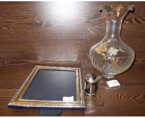 SILVER PHOTOGRAPH FRAME
hallmarked; together with a Cristalli Puthod fluted twist vase with silver leaf detail and a Gucci li