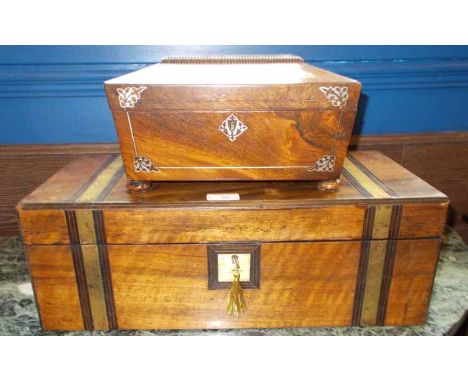MOTHER OF PEARL INLAID TEA CADDY AND A WRITING BOX