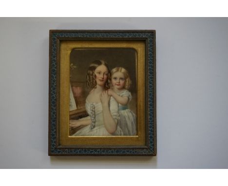 English School,&nbsp;a portrait miniature of Miss Emily Cook and her cousin Adelaide Flora Frances ...Cook, indistinctly insc