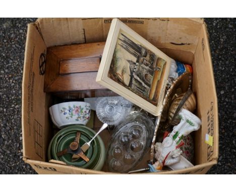 A mahogany tea caddy; an Ivorex panel of Canterbury Cathedral and sundry china and glass.This lot can only be collected on Sa