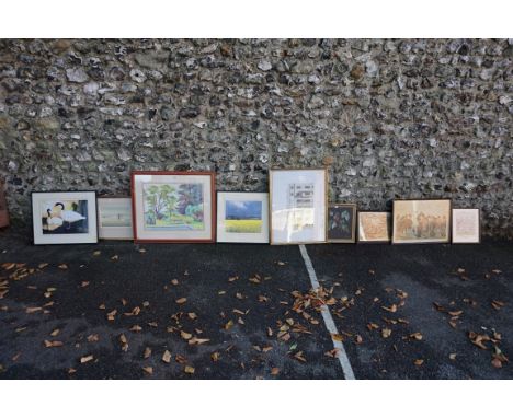 (THH)&nbsp;An architectural print of a stately home; together with eight other pictures.&nbsp;This lot can only be collected 