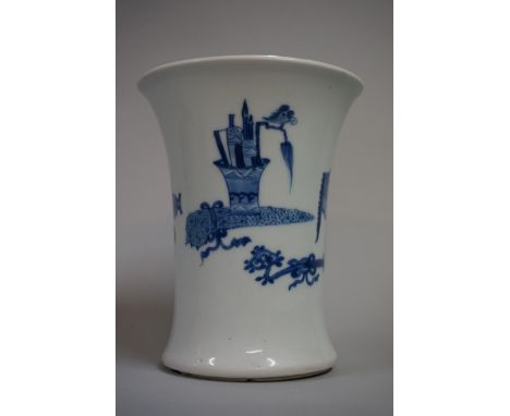 A Chinese blue and white vase, Chenghua four character mark to base, painted with auspicious objects, 14cm high. 