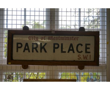 A vintage enamel 'City of Westminster, Park Place, S.W.1' London street sign,&nbsp;30 x 90cm. 