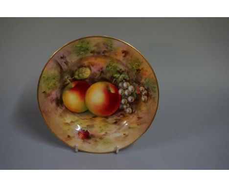 A small Royal Worcester cabinet plate,&nbsp;painted with fruit by H Ayrton, 18cm diameter, (hairline crack).&nbsp; 