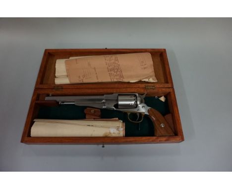 A New Model Army .44 cal black powder pistol, by Hilton, in fitted box, (a.f.).&nbsp;Please Note: Black powder pistol firearm