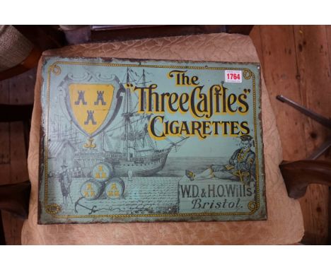 A vintage enamel double sided 'The Three Castles Cigarettes' sign,&nbsp;28 x 38cm. 