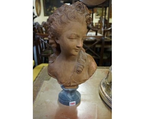 (THH) Ferdinand Cian, portrait bust of girl, signed, terracotta, on grey marble socle, total height 47.5cm. 