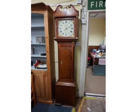 A George III oak and mahogany 30 hour longcase clock,&nbsp;the 12in square painted dial inscribed 'Henson, Stanion', 205cm hi