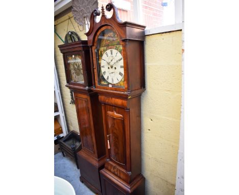 A 19th century mahogany eight day longcase clock,&nbsp;the 13in arched painted dial inscribed 'Thos Gibson, Berwick', 217cm h