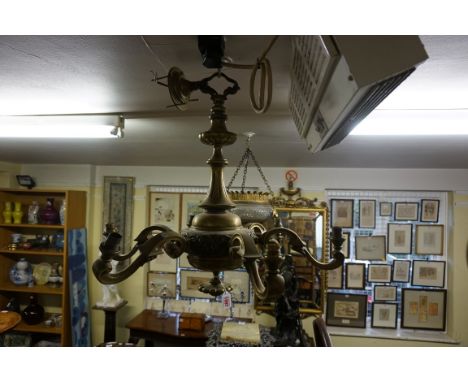 A large brass six branch ceiling light,&nbsp;60cm high. 