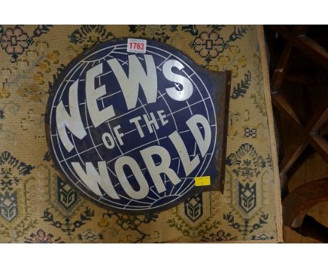 A vintage enamel double sided 'News of the World' sign,&nbsp;31cm high.&nbsp; 