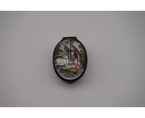A late 18th century enamel patchbox,&nbsp;4.5cm long, (crack to mirror). 