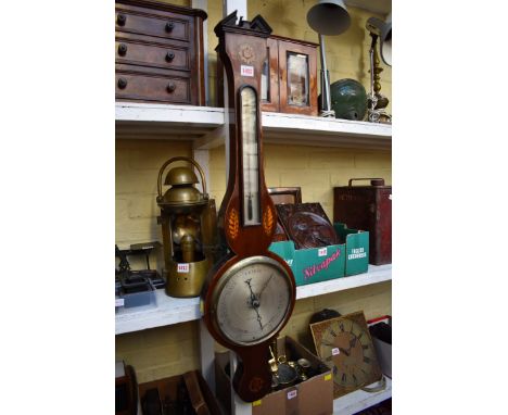 (THH) A 19th century mahogany and inlaid two dial banjo barometer, the silver dial inscribed 'P Gabalio'.&nbsp; &nbsp; 