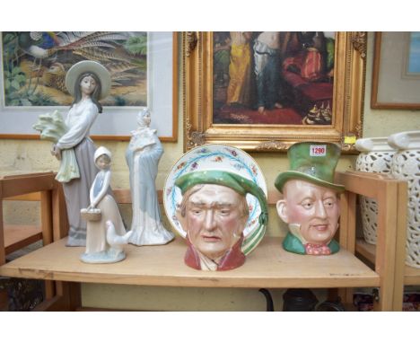 Three Nao figures,&nbsp;largest 40cm high; together with two Beswick character jugs; and a painted porcelain plate.&nbsp; 