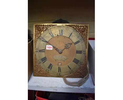 An 18th century 30 hour longcase clock dial and movement,&nbsp;the 11in square brass and silvered dial inscribed 'Robt Evens,