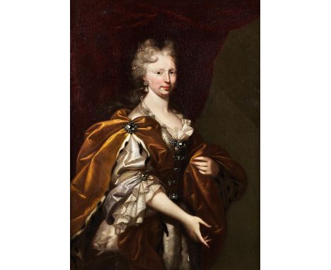 Niederländischer Maler des 17. JahrhundertsPRUNKPORTRAIT EINER ADELIGEN DAME Öl auf Leinwand. Altdoubliert. 120 x 89 cm. In g