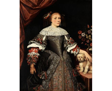 Lorenzo Pasinelli, 1629 Bologna – 1700 ebenda, zug.BILDNIS EINER VORNEHMEN DAME MIT HÜNDCHEN Öl auf Leinwand. Doubliert. 126 
