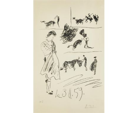 Pablo Picasso, 1881 Málaga – 1973 MouginsSTIERKAMPFSZENEN; CARNET DE LA CALIFORNIE E. 3.11.59. Lithografie. Darstellung: 38 x