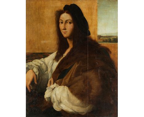 Raffaello Santi, 1483 Urbino – 1520 Rom, nachBILDNIS EINES JUNGEN MANNES Öl auf Holz. 80 x 63 x 1,3 cm. Ungerahmt. Das vorlie