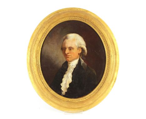 French school,&nbsp;19th Century portrait of a bewigged gentleman, oval oil on canvas, 29cm x 24cm&nbsp;
