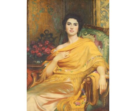 Attributed Francis E Dicksee (Frank) 1853-1928,&nbsp;oil on canvas portrait of a society lady, initialled F.D. and inscribed 