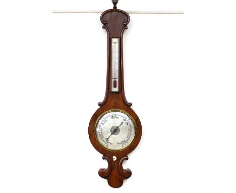 A Victorian walnut cased banjo barometer, 90cm