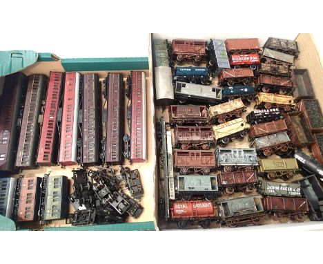 Approximately forty unboxed OO scale wagons, mostly weathered and ten coaches. Mostly for spares and repair. P&amp;P Group 1 
