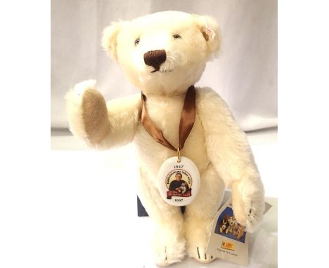 Steiff mohair bear, 150 Year Margarete Steiff Anniversary, H: 28 cm, with tags, excellent condition. P&amp;P Group 1 (£14+VAT