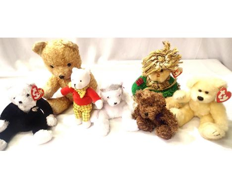 Seven assorted bears, including Beanies, tallest H: 28 cm, straw filled and jointed. P&amp;P Group 1 (£14+VAT for the first l