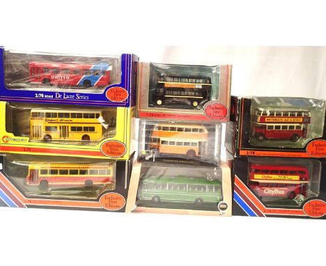 Eight OO scale buses and coaches; EFE Oxford etc. Including Hong Kong city buses, mostly very good condition, boxes have wear